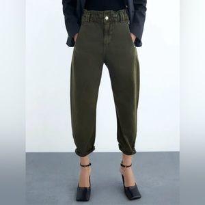 NWT ZARA DARK ARMY GREEN BAGGY PANTS SIZE 0